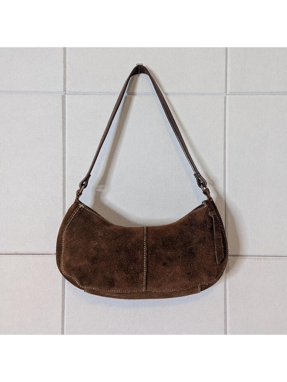 Vintage handmade suede baguette shoulder bag - Picture 3 of 6
